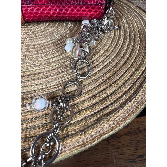 Tosca Blu Shoulder Saddle Bag – Snakeskin Leather Bag, Detachable Jeweled Chain- - Picture 11 of 16